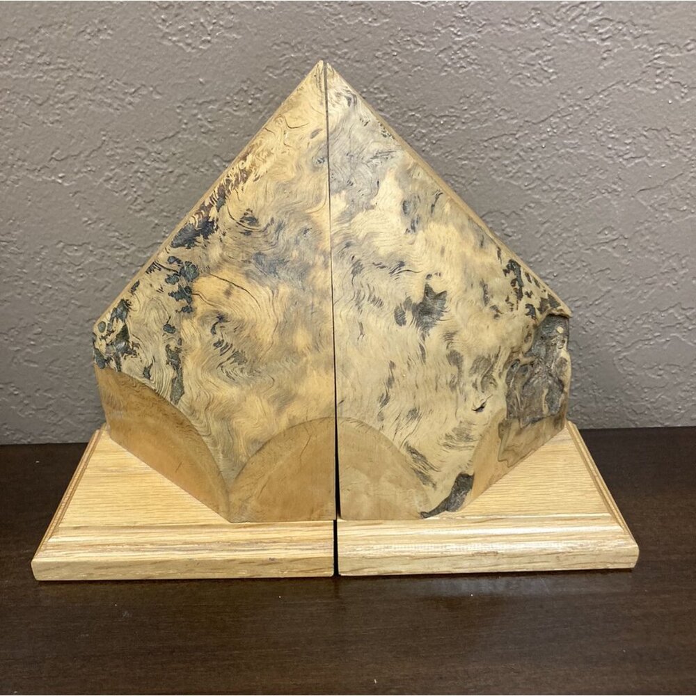 Vintage Buckeye Burl Wood Book Ends Rustic Decor Office Home MCM 7” Tall